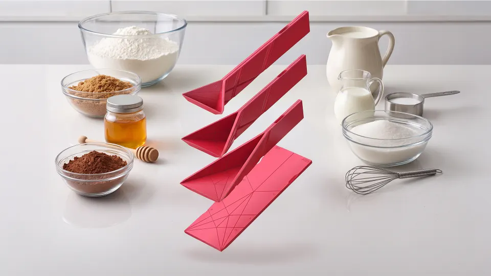Polygons fold-flat measuring spoons shown folded and unfolded