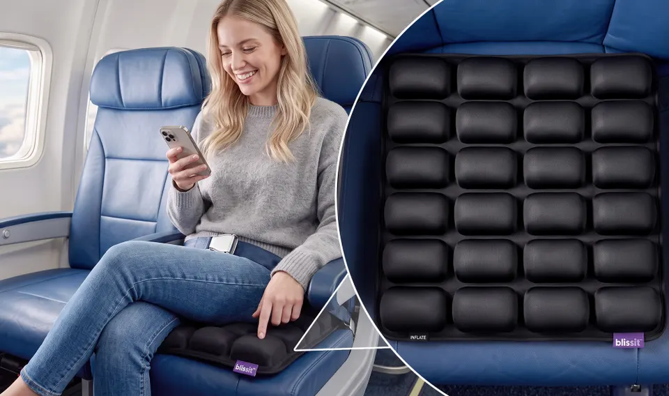 Blissit inflatable air-cell seat cushion in the advertiser's product illustration